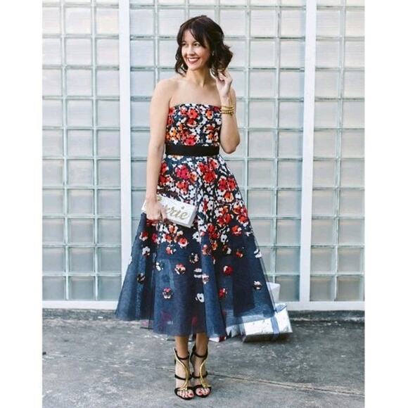 Sachin & Babi Noir Floral Norman Sz 4 Midi Dress Gown Red Bkack Tule Org… - Picture 4 of 16